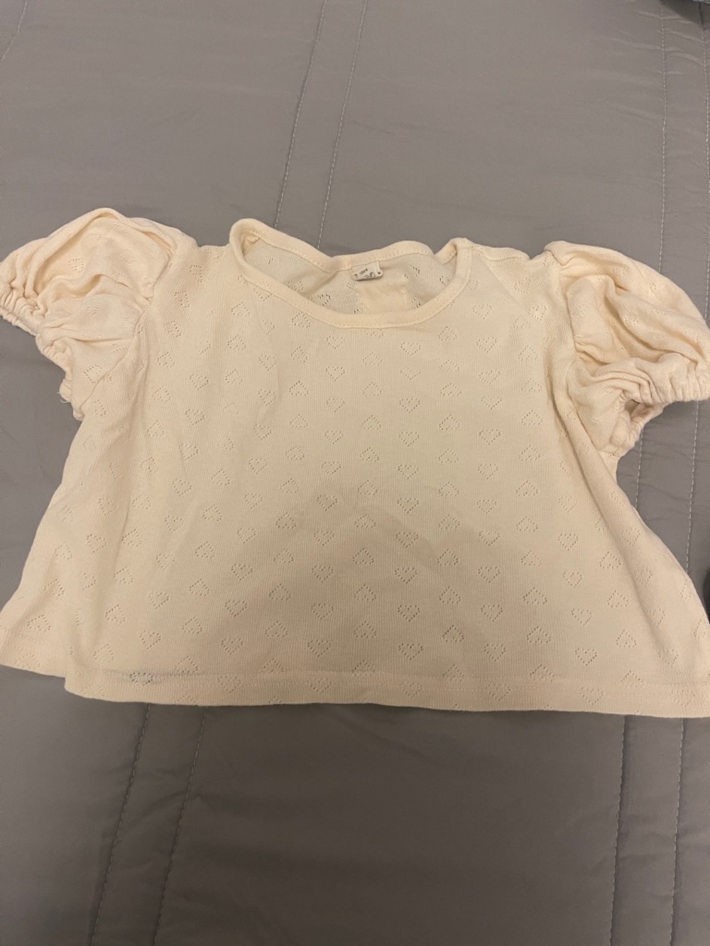 Girls' Puff Sleeve Eyelet Knit Tee in Cream